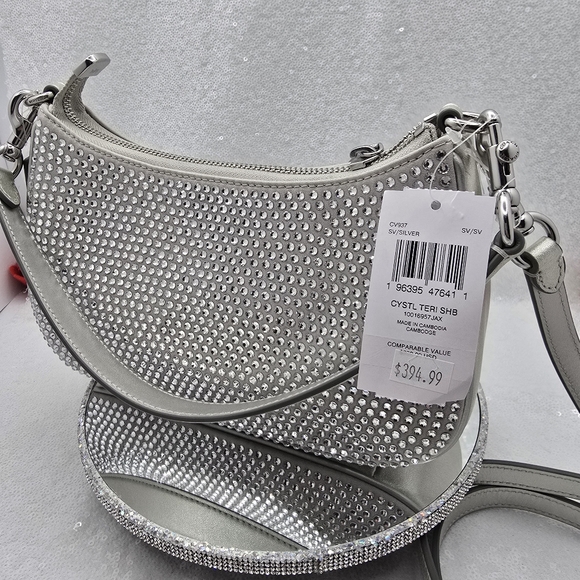 Coach Teri Mini Crystal Silver Metallic Leather Shoulder Crossbody Bag - Picture 7 of 14